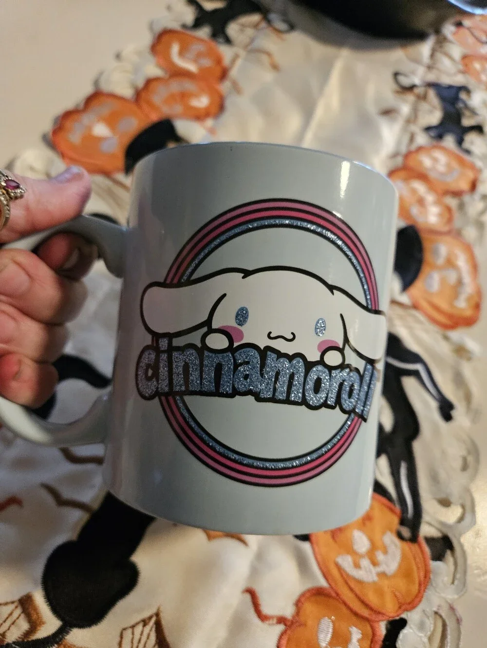 NWOT Sanrio Cinnamoroll 20oz Ceramic Mug Silver Buffalo Rainbow Glitter